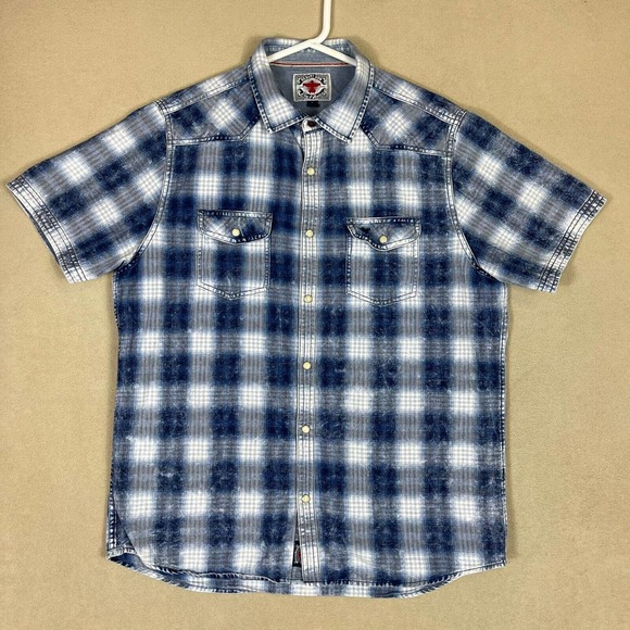 Desert Son Shirt Adult Large Blue/White Plaid Short Sleeve Logo Mens - Picture 1 of 9
